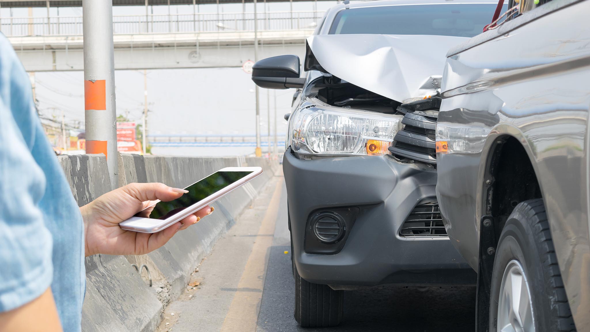 Car Crash From Car Accident On The Road In A City Car Pickup Wai